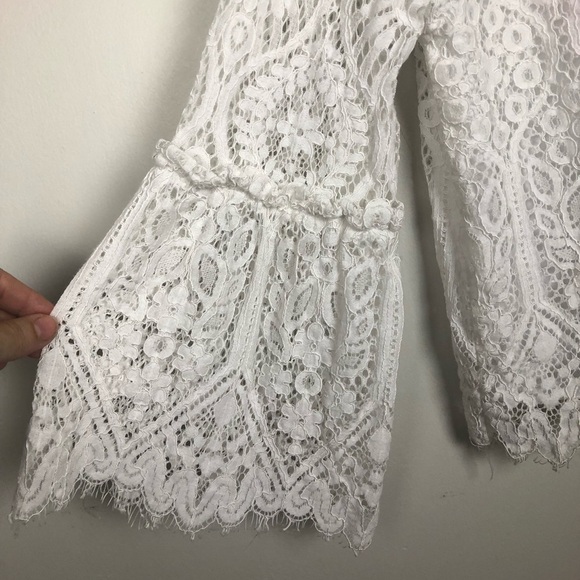 Worthington white lace Blouse with bell‎ sleeves L - Picture 4 of 15